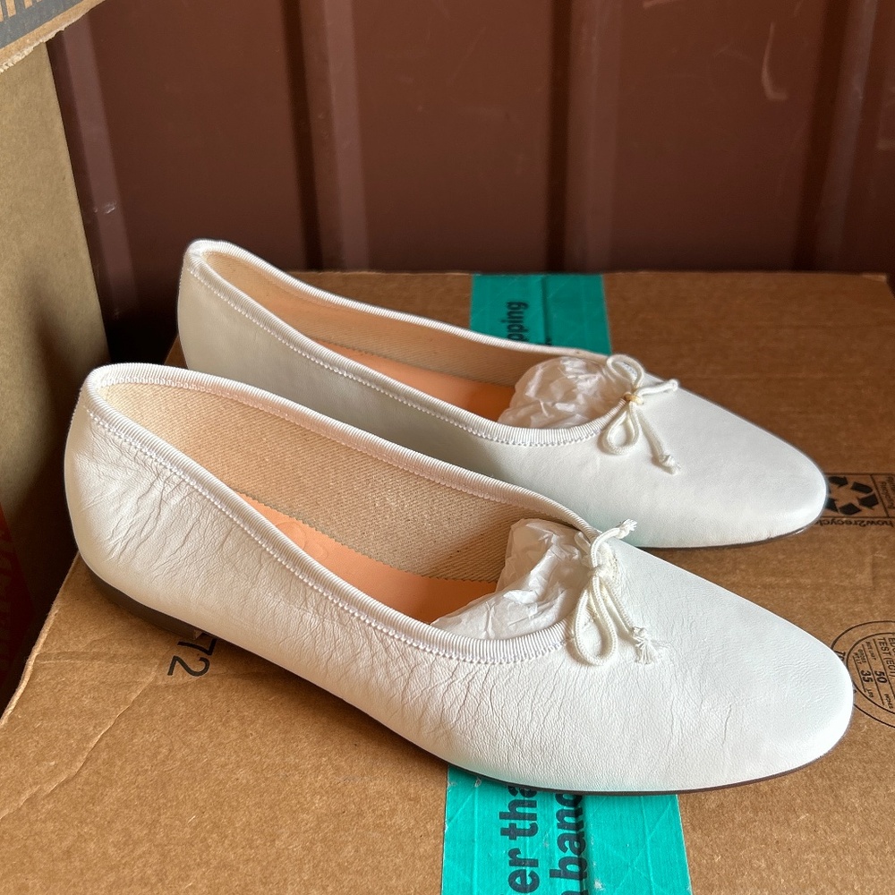 J. Crew White Leather Ballet Flats Shoes Size 9 1/2